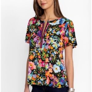 Johnny Was Wild Bloom Flutter Sleeve Henley Tee